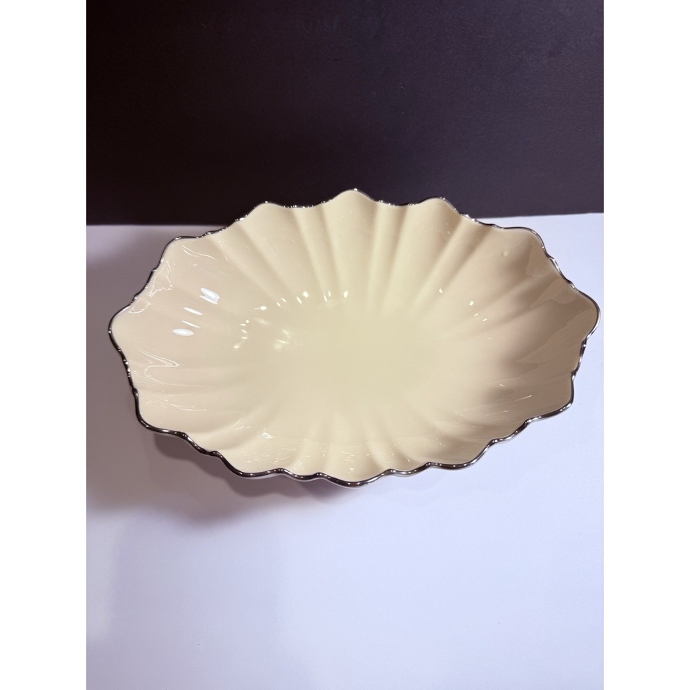 Lenox Oval Symphony Centerpiece Serving Bowl 11" VTG Scalloped Platinum Trim